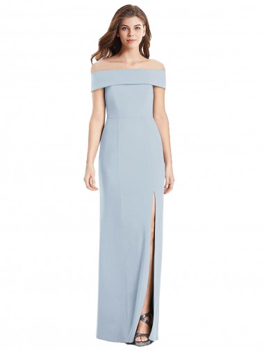 Affordable Stretch Crepe Light Sky Blue Trumpet Off the Shoulder Long Semi Formal Evening Dress UK