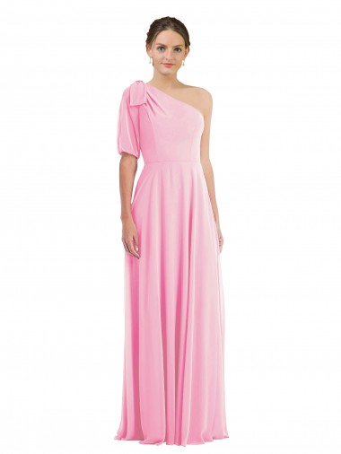 Affordable Soft Chiffon Barely Pink Trumpet One Shoulder Long Maxi Evening Dress UK