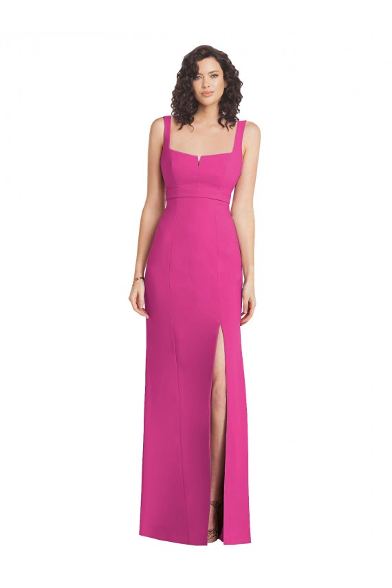 Affordable Stretch Crepe Fuchsia Trumpet Square Neck Long Maxi Evening Dress UK