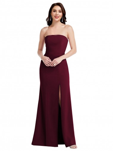 Affordable Stretch Crepe Burgundy Gold Trumpet Strapless Long Semi Formal Evening Dress UK