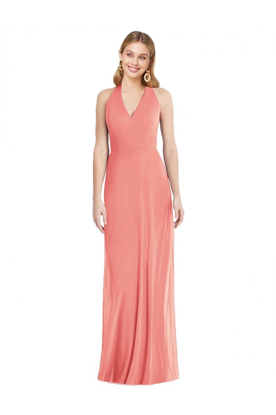 Affordable Soft Chiffon Desert Rose Trumpet Halter Neck Long Maxi Evening Dress UK