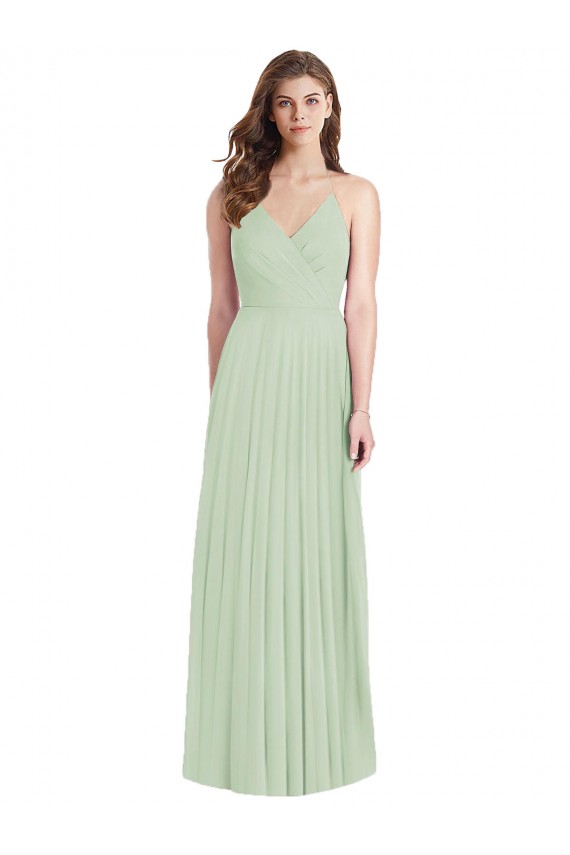 Affordable Soft Chiffon Sage Trumpet Spaghetti Straps Long Maxi Evening Dress UK