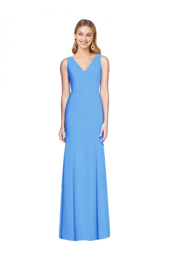 Affordable Stretch Crepe Peacock Blue Trumpet V-Neck Long Semi Formal Evening Dress UK