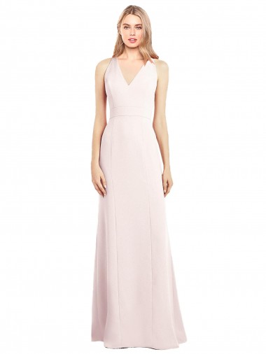 Affordable Stretch Crepe Pink Trumpet V-Neck Long Semi Formal Evening Dress UK
