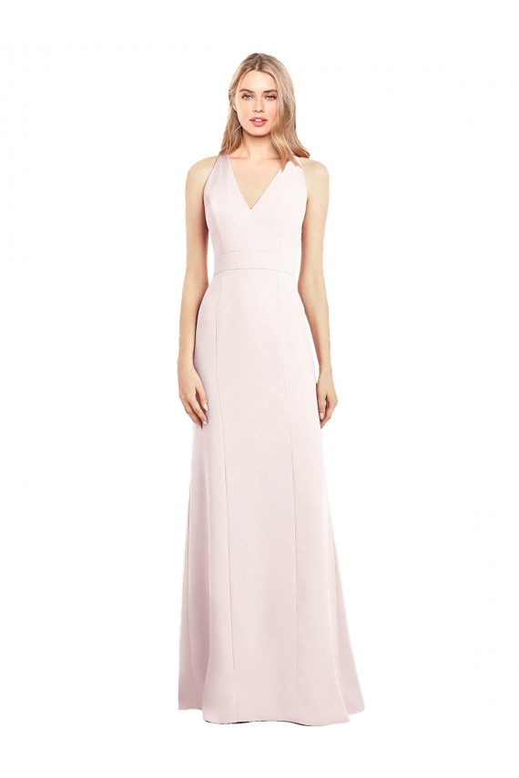 Affordable Stretch Crepe Pink Trumpet V-Neck Long Semi Formal Evening Dress UK