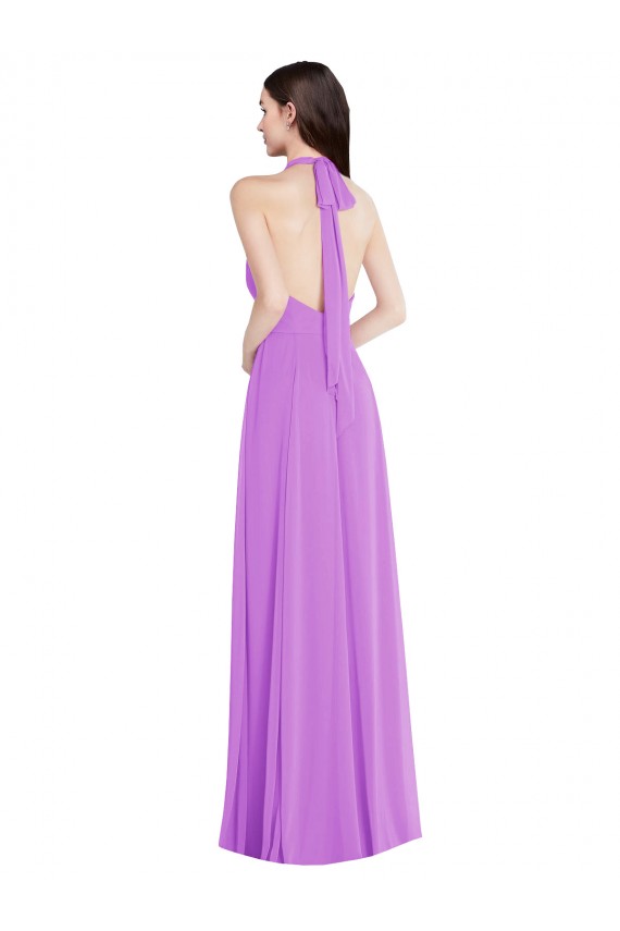 Affordable Soft Chiffon Violet A-Line Halter Neck Long Maxi Evening Dress UK