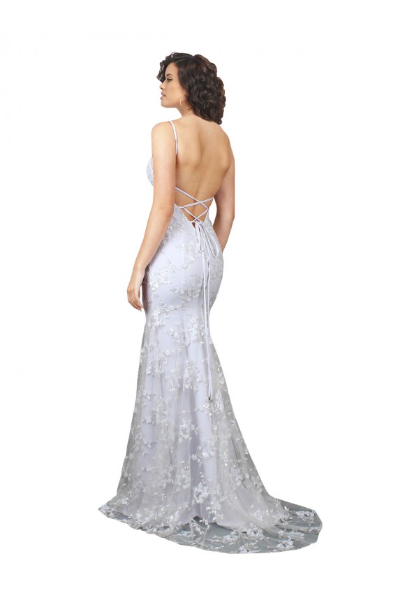 Affordable Stretch Crepe & Sequin Tulle White Mermaid V-Neck Long Evening Dress UK