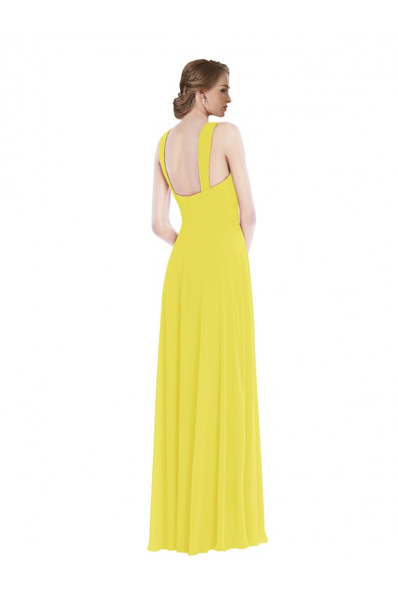 Affordable Soft Chiffon Yellow A-Line Spaghetti Straps Long Maxi Evening Dress UK